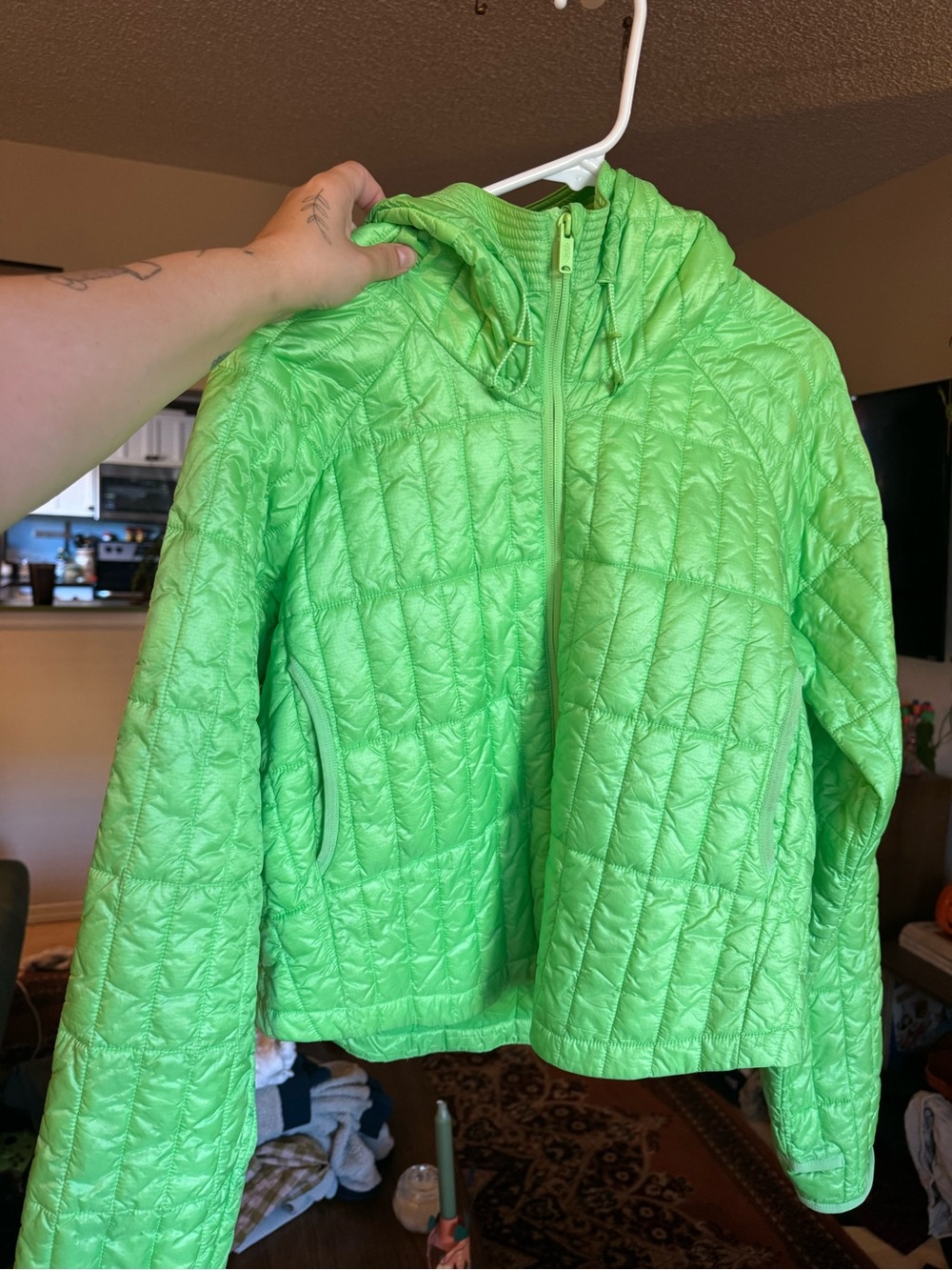 Free people movement Kids Green Quilted Jacket with Hood